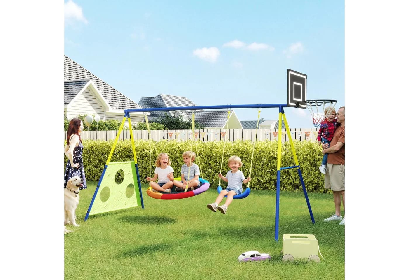 AIYAPLAY Schaukelgestell 4-in-1 Nestschaukel Basketball Fußballtor - Bild 2