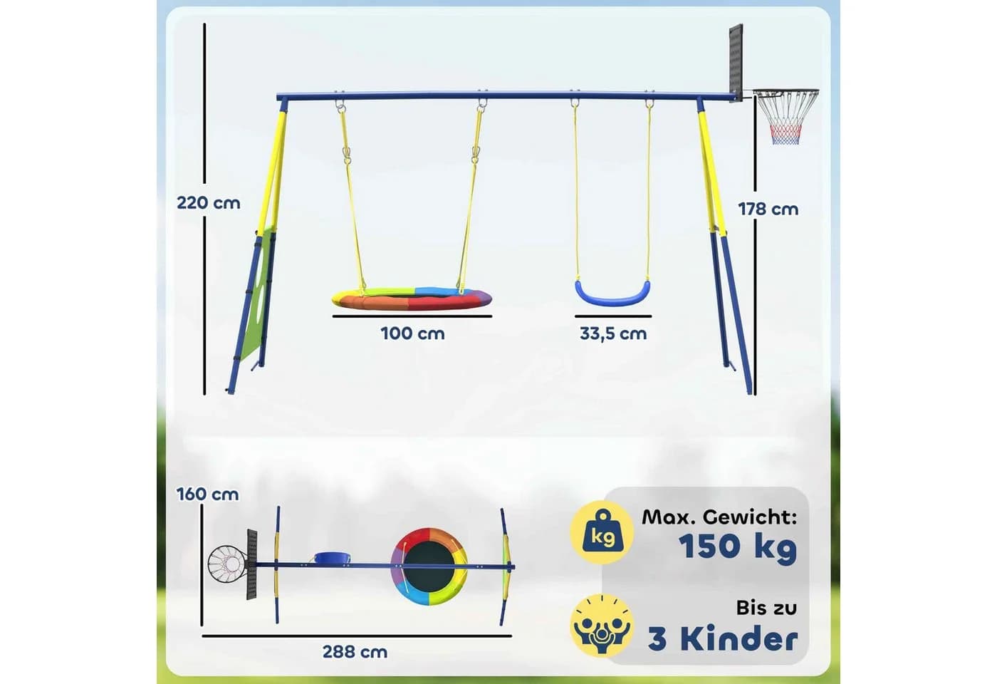 AIYAPLAY Schaukelgestell 4-in-1 Nestschaukel Basketball Fußballtor - Bild 3