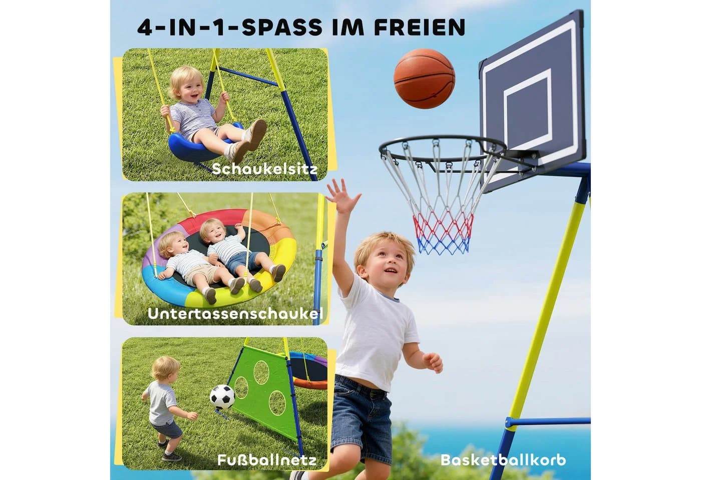 AIYAPLAY Schaukelgestell 4-in-1 Nestschaukel Basketball Fußballtor - Bild 4