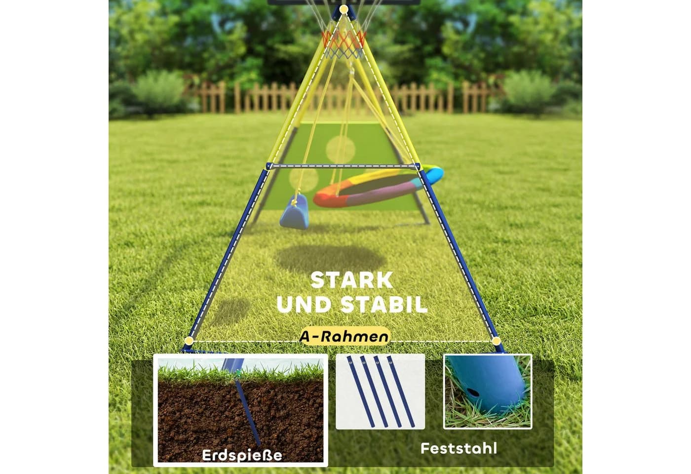 AIYAPLAY Schaukelgestell 4-in-1 Nestschaukel Basketball Fußballtor - Bild 5