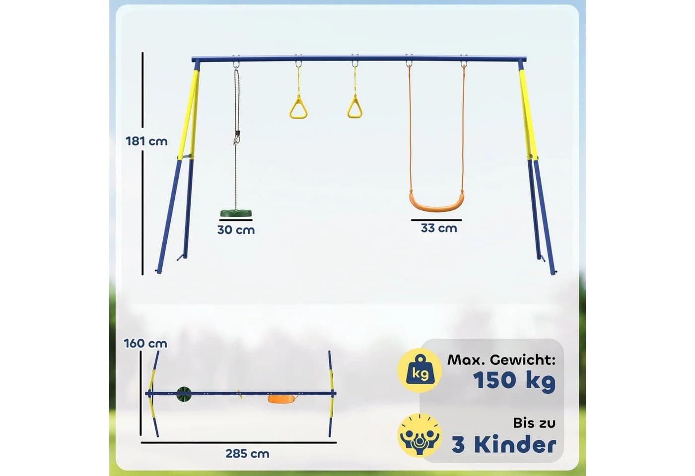 AIYAPLAY 3-in-1 Kinderschaukel mit Turnringen und Stehschaukel - Bild 3