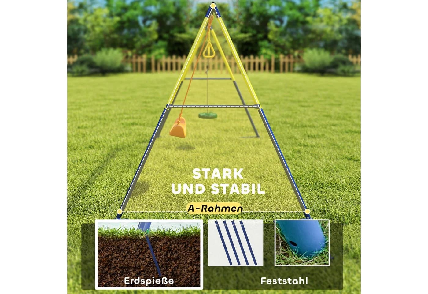 AIYAPLAY 3-in-1 Kinderschaukel mit Turnringen und Stehschaukel - Bild 5