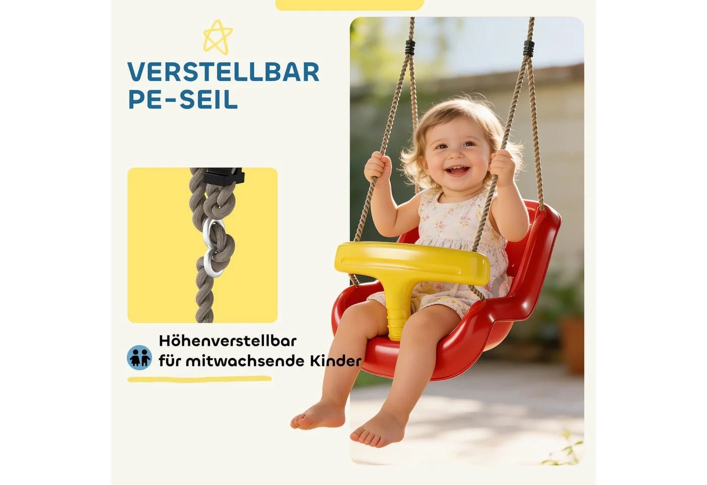 AIYAPLAY Einzelschaukel mit Rückenlehne und Sicherheitsgeländer, Rot - Bild 4