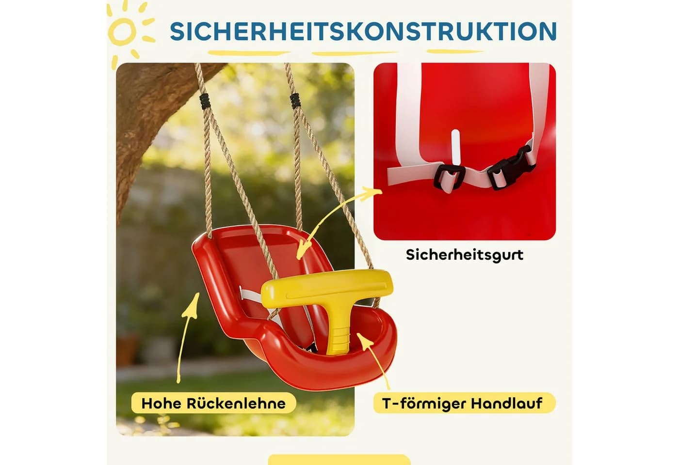 AIYAPLAY Einzelschaukel mit Rückenlehne und Sicherheitsgeländer, Rot - Bild 5