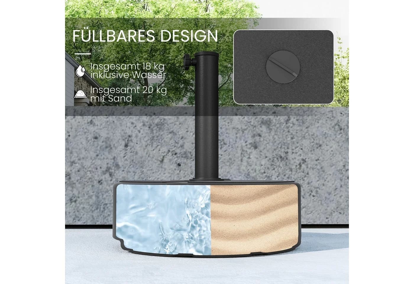 Outsunny Schirmständer Schwarz HDPE mit Sand/Wasser Befüllung - Bild 4