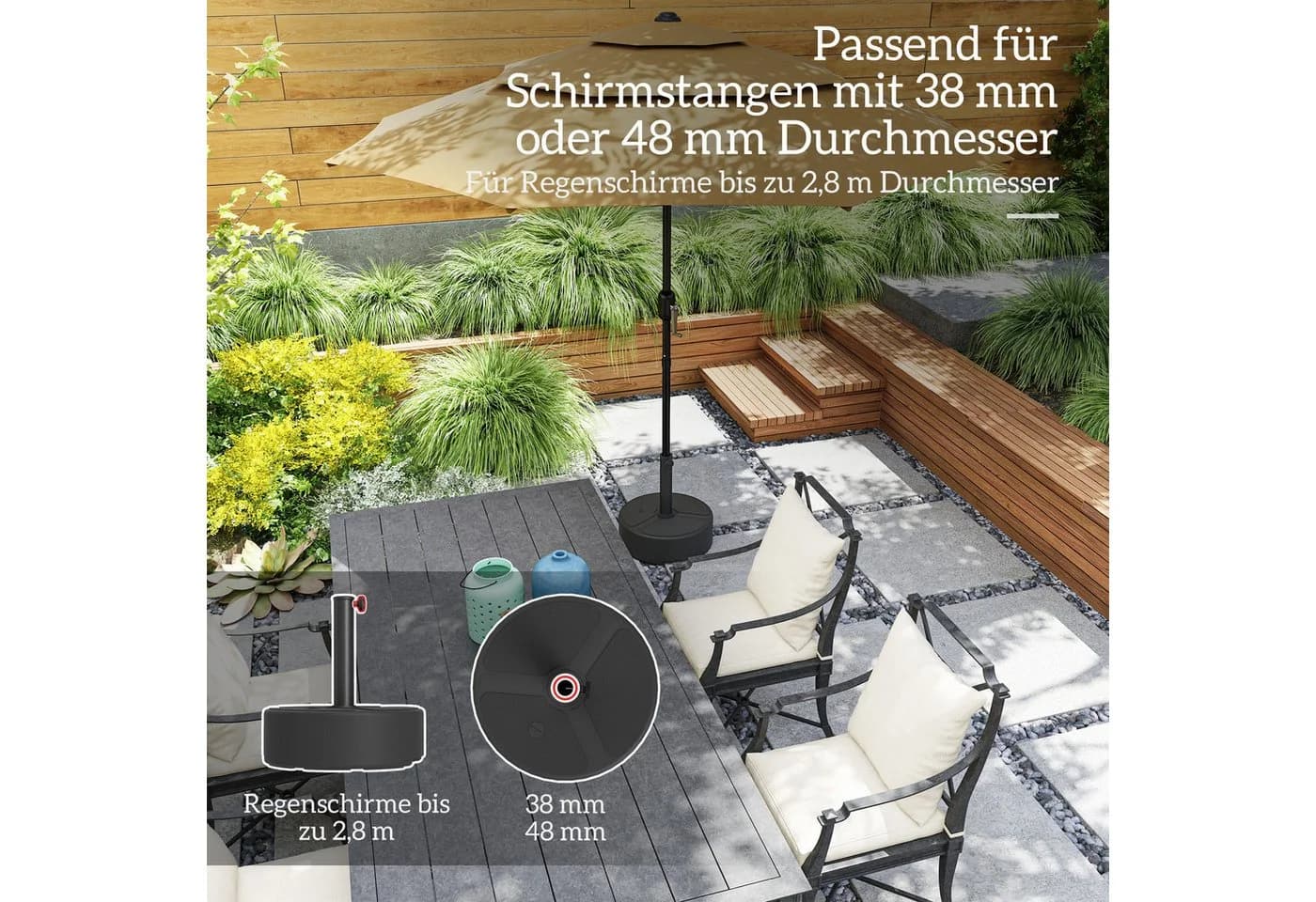 Outsunny Schirmständer Schwarz HDPE mit Sand/Wasser Befüllung - Bild 5