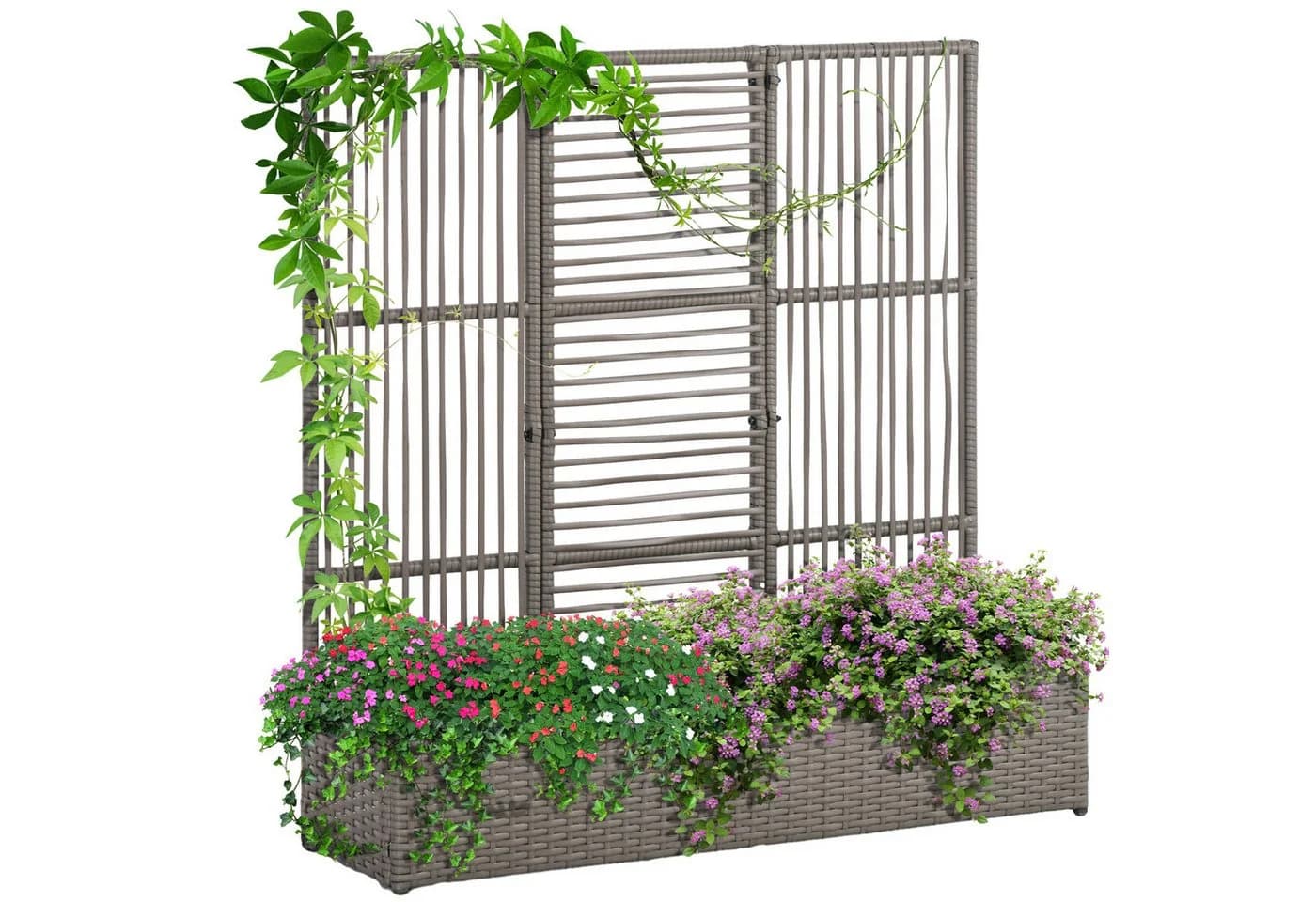 Outsunny Hochbeet mit Rankgitter Grau PE-Rattan