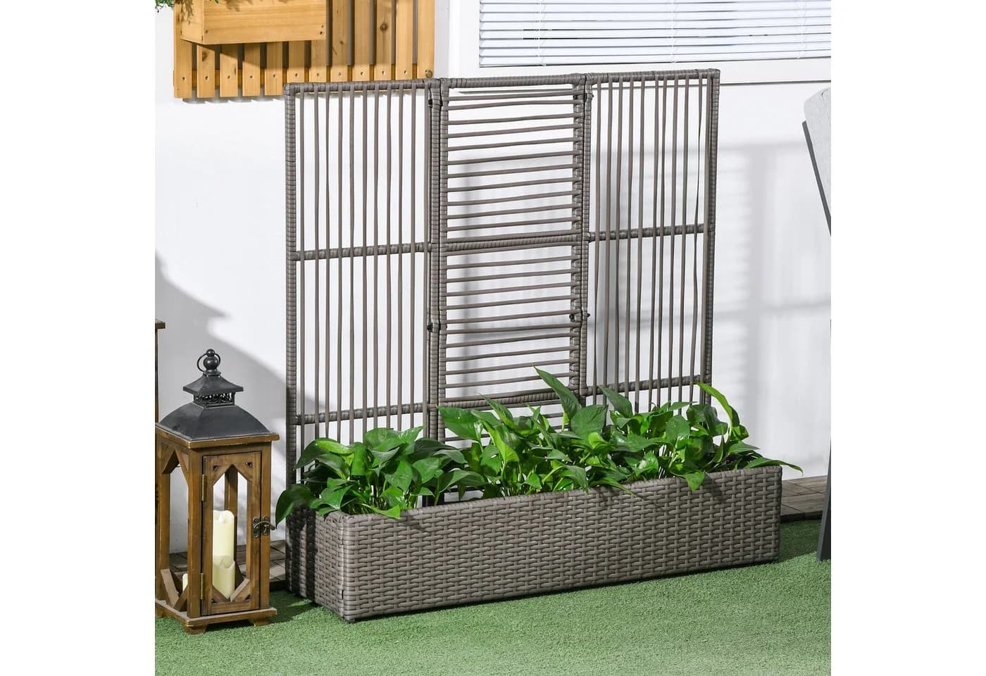 Outsunny Hochbeet mit Rankgitter Grau PE-Rattan - Bild 2
