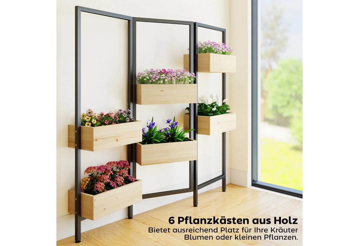 Outsunny Raumteiler mit 6 Pflanzkästen und klappbarem Spalier - Bild 4