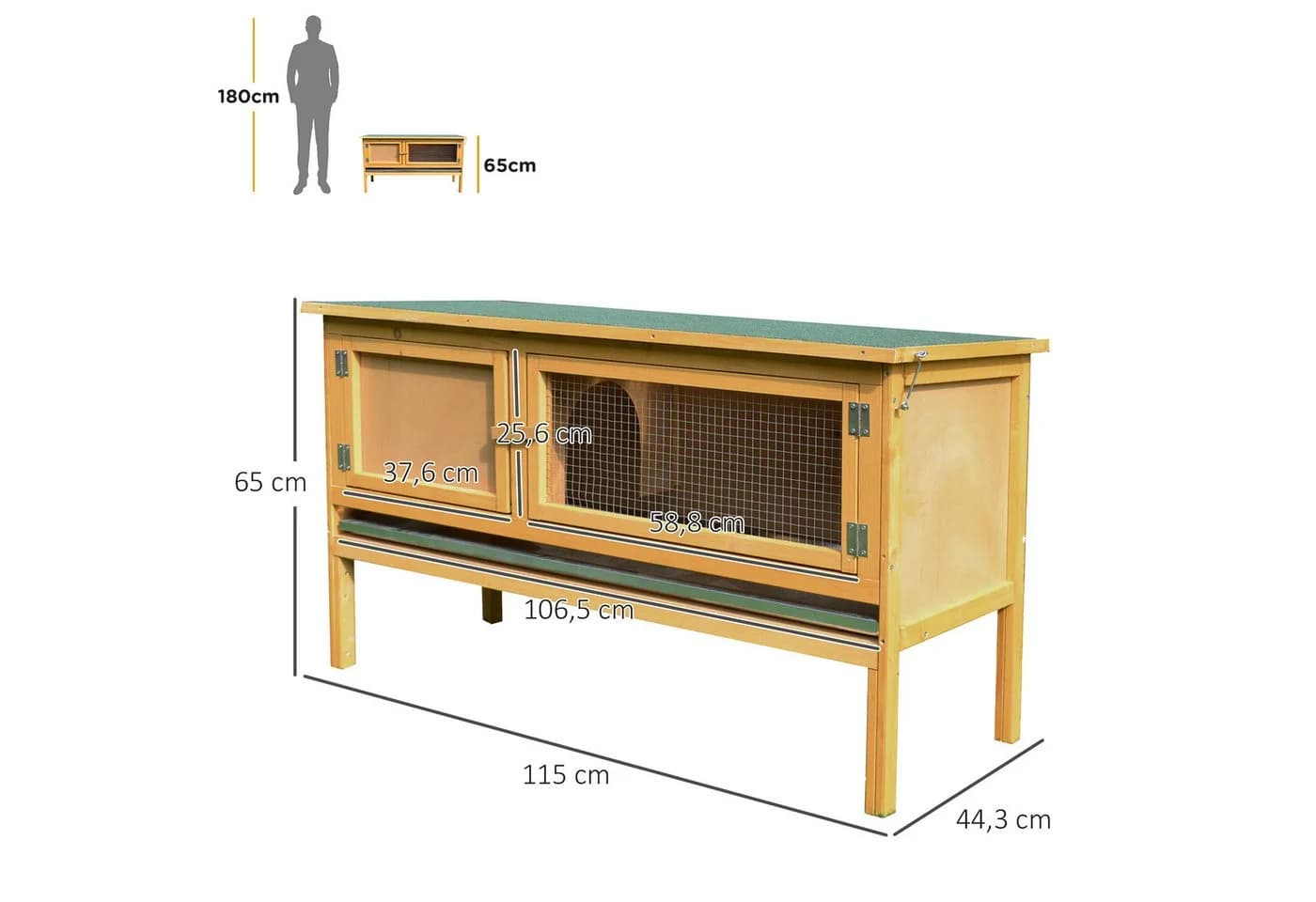 PawHut Kaninchenstall Holz mit Klappdach und Reinigungsschale Hellgelb - Bild 3