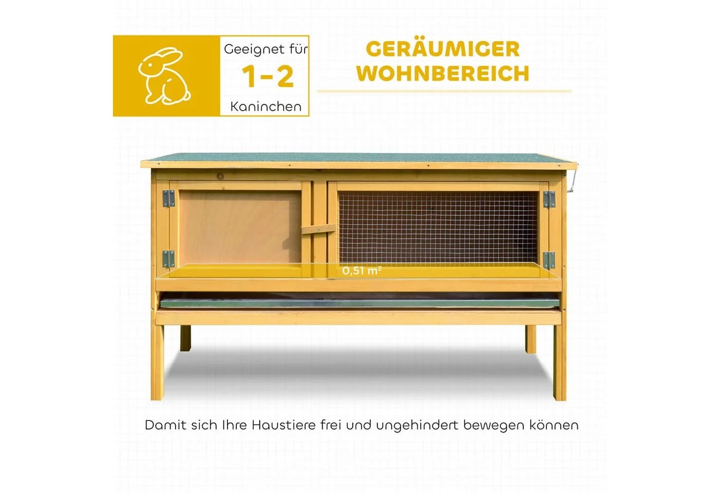 PawHut Kaninchenstall Holz mit Klappdach und Reinigungsschale Hellgelb - Bild 4