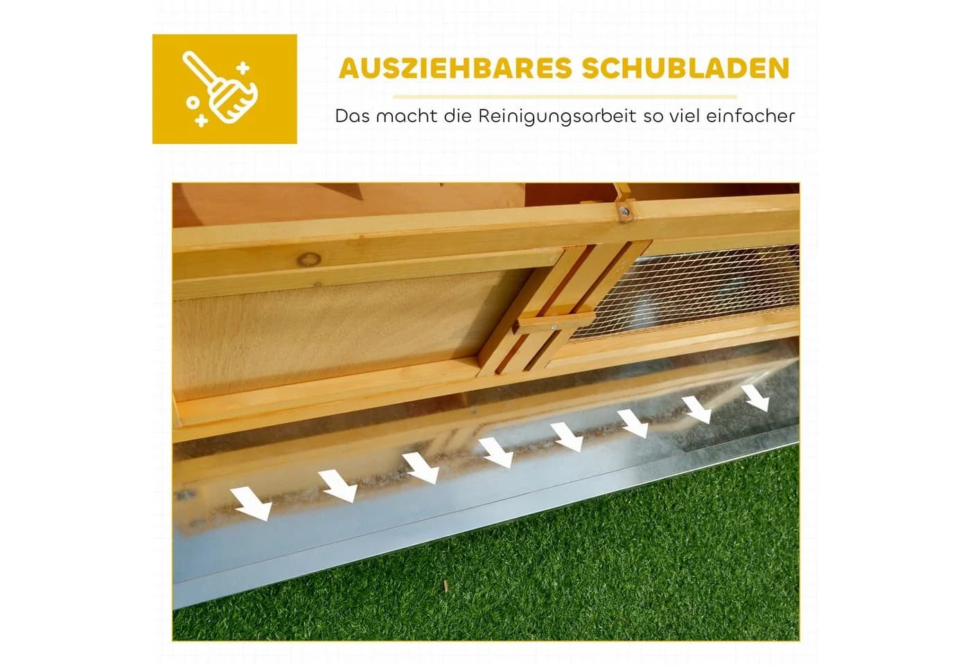 PawHut Kaninchenstall Holz mit Klappdach und Reinigungsschale Hellgelb - Bild 5
