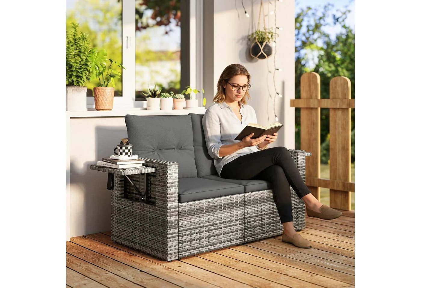 Outsunny Gartensofa 2-Sitzer Loungesofa Klappbar PE-Rattan - Bild 2