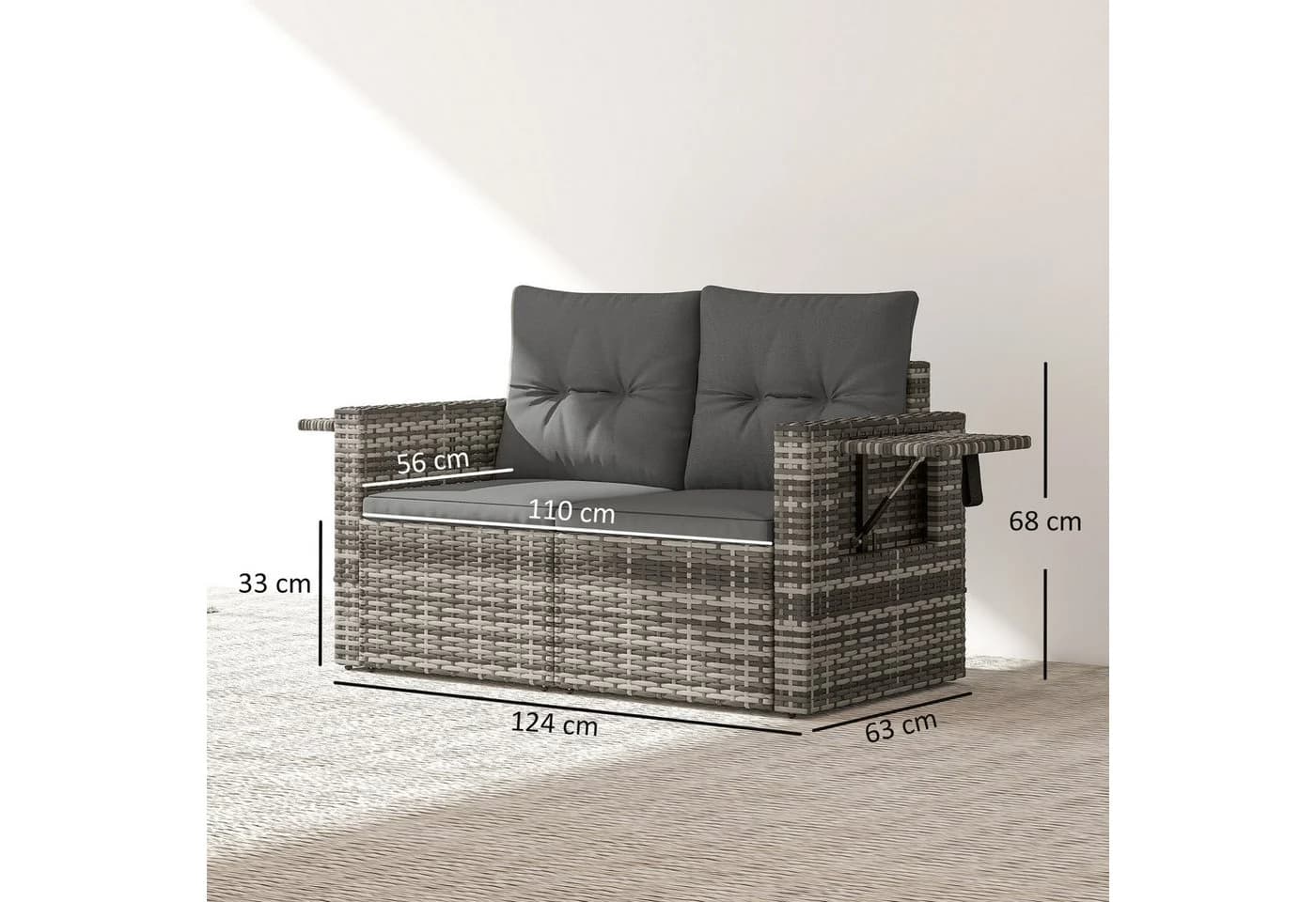 Outsunny Gartensofa 2-Sitzer Loungesofa Klappbar PE-Rattan - Bild 3