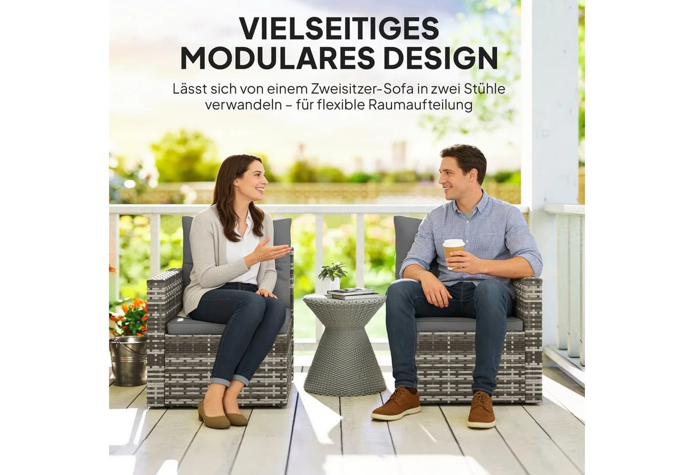 Outsunny Gartensofa 2-Sitzer Loungesofa Klappbar PE-Rattan - Bild 4