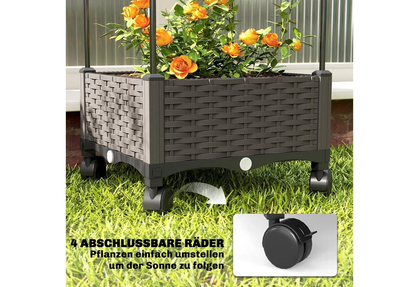 Outsunny Hochbeet mit Rankgitter und Rollen Schwarz - Bild 5