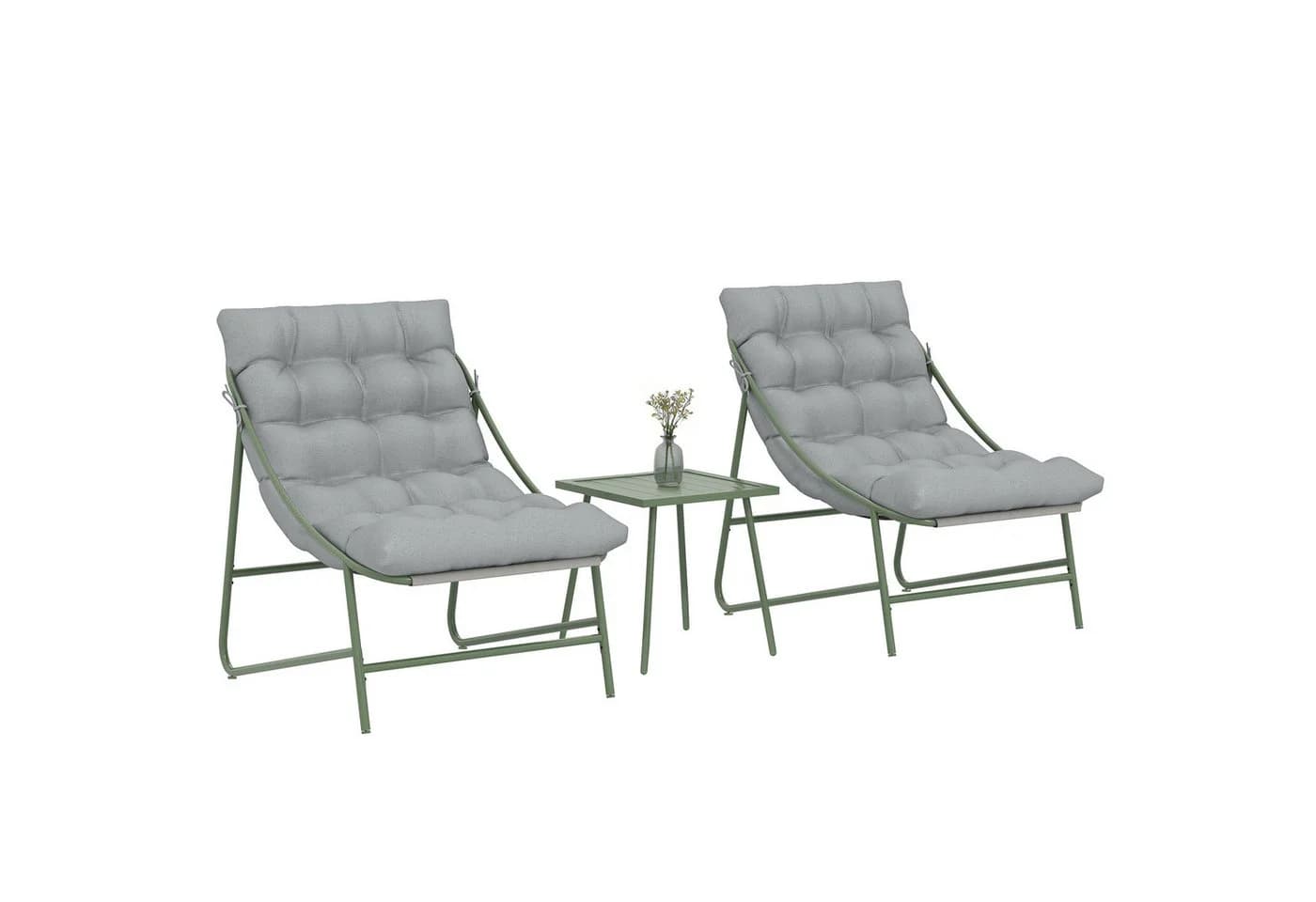 Outsunny Balkonset mit Tisch, Kissen, Stahlgestell, verstellbar Fußpads, 3-tlg. für Garten Balkon Terrasse