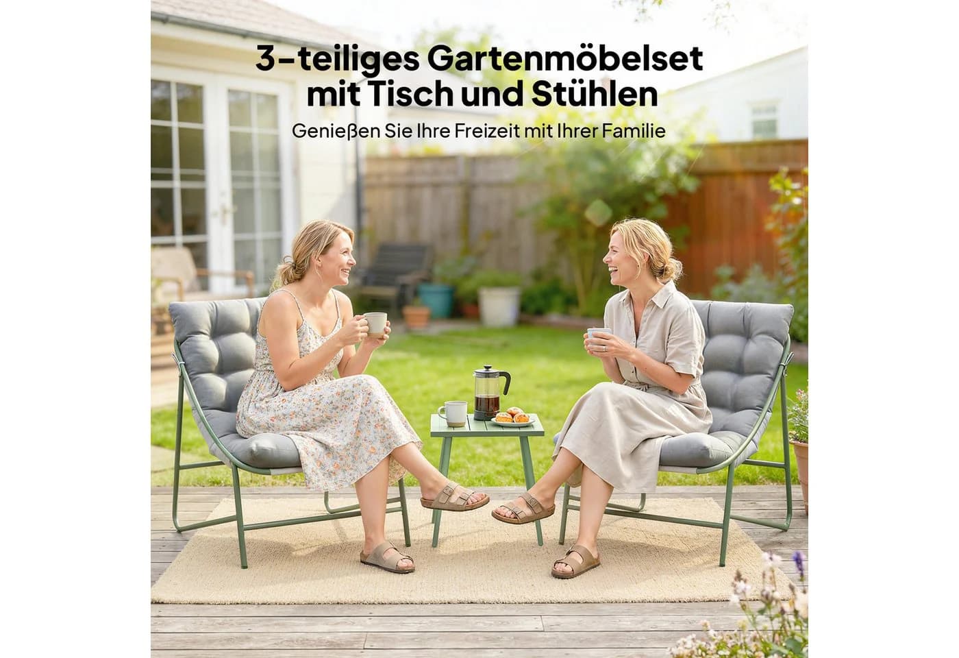 Outsunny Balkonset mit Tisch, Kissen, Stahlgestell, verstellbar Fußpads, 3-tlg. für Garten Balkon Terrasse - Bild 4