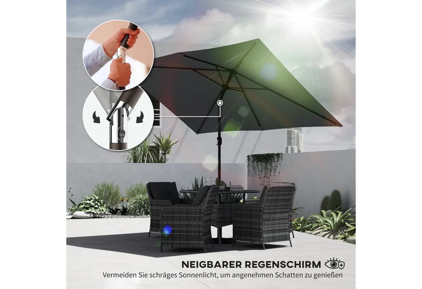 Outsunny Sonnenschirm mit Kurbel Dunkelgrau - Bild 4