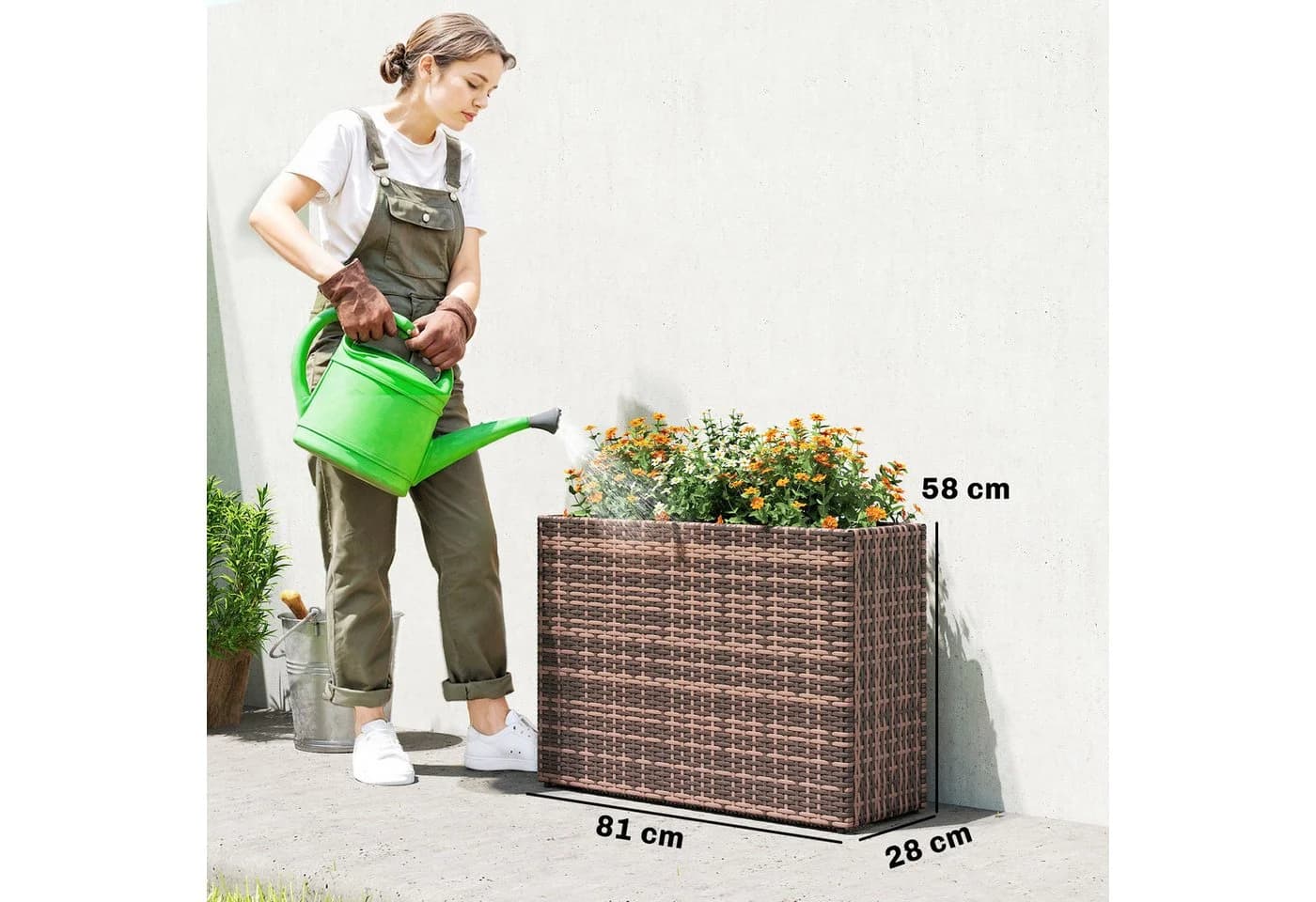 Outsunny Blumenkasten Pflanzkasten PE-Rattan Stahlrahmen 58 cm - Bild 3