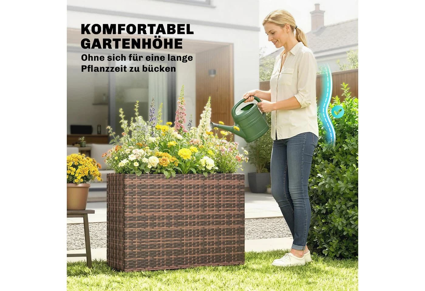 Outsunny Blumenkasten Pflanzkasten PE-Rattan Stahlrahmen 58 cm - Bild 4