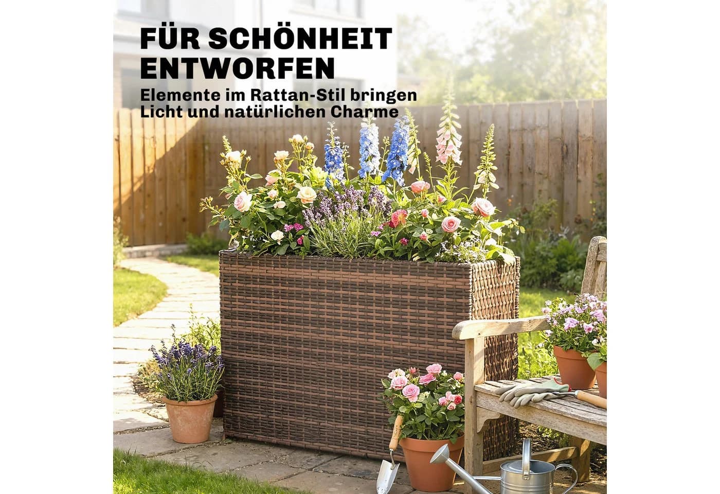 Outsunny Blumenkasten Pflanzkasten PE-Rattan Stahlrahmen 58 cm - Bild 5
