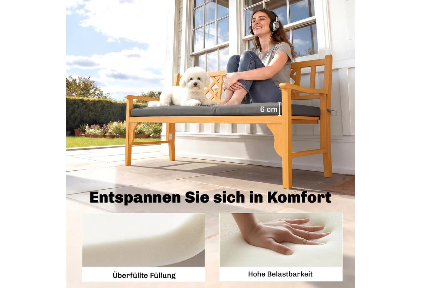 Outsunny Bankauflage Outdoor-Sitzkissen Dunkelgrau UV-beständig - Bild 5