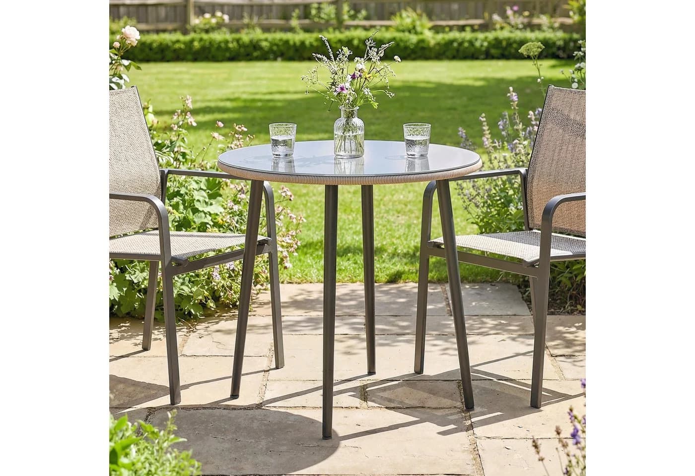 Outsunny Gartentisch Stahlrahmen PE-Rattan verstellbare Füße 80 cm - Bild 2