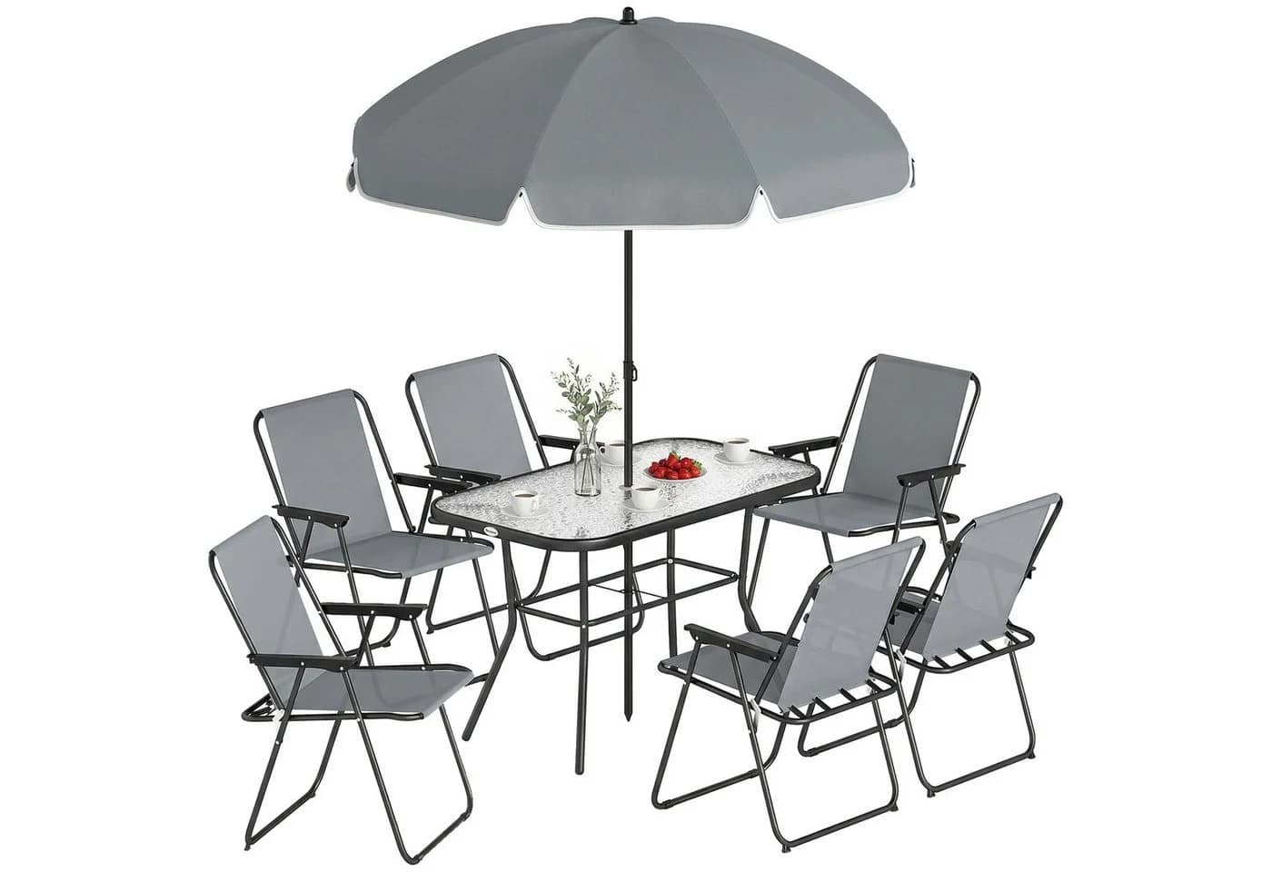 Outsunny Garten-Essgruppe 8-tlg. Grau Schwarz mit Klappstühlen