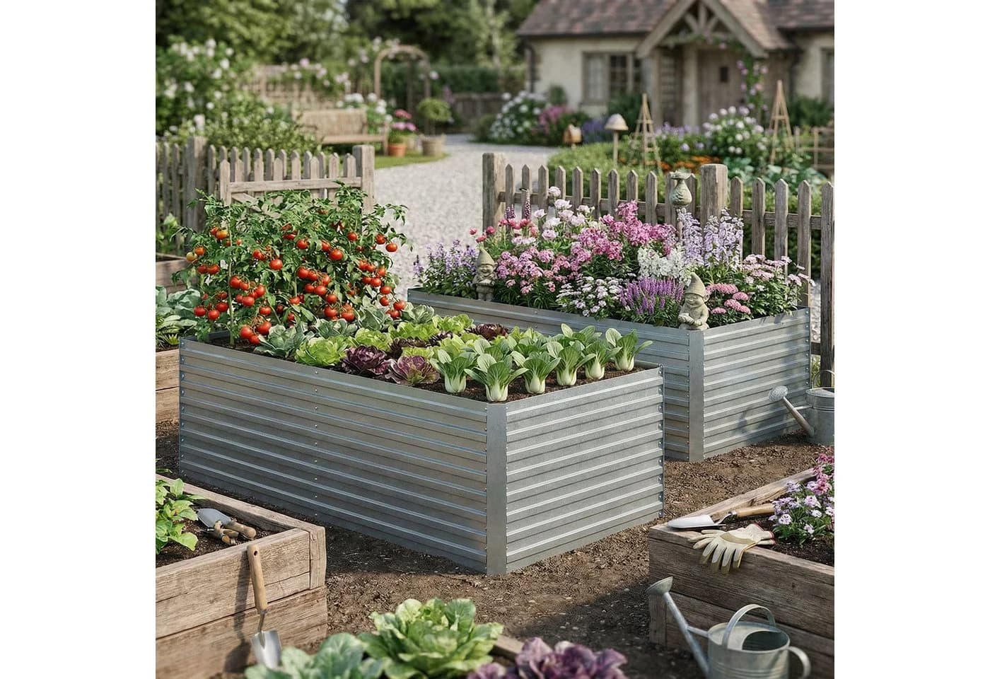Outsunny Hochbeet 180x90x60cm 2er Set Verzinkter Stahl Silber - Bild 2