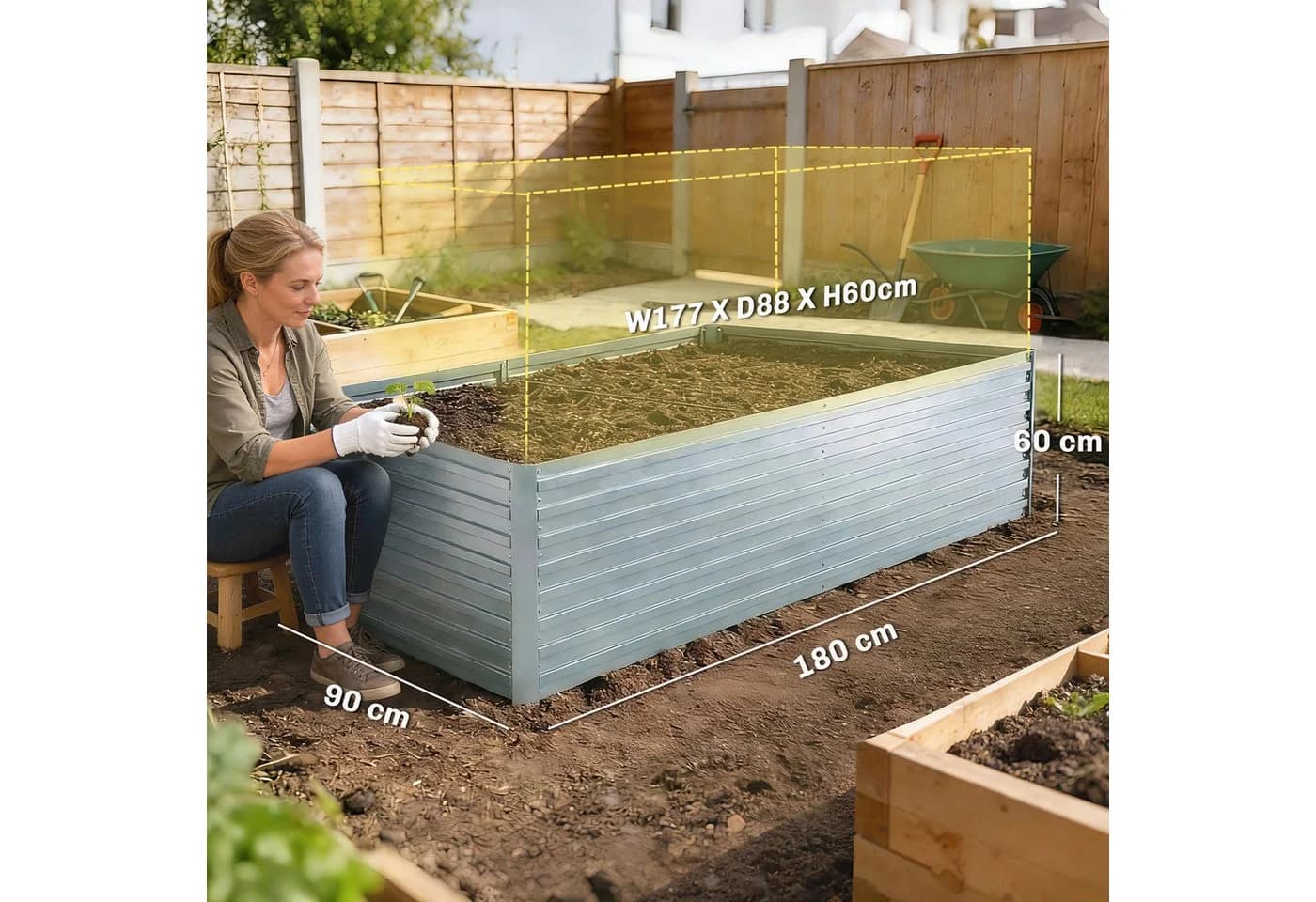 Outsunny Hochbeet 180x90x60cm 2er Set Verzinkter Stahl Silber - Bild 3