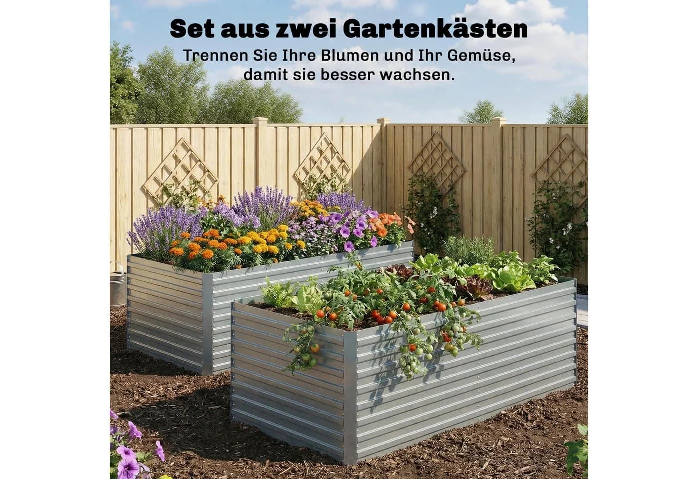 Outsunny Hochbeet 180x90x60cm 2er Set Verzinkter Stahl Silber - Bild 4