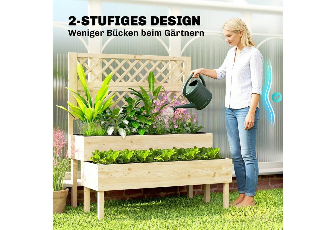 Outsunny Hochbeet mit 2 Pflanzkästen und Rankgitter Naturholz - Bild 5
