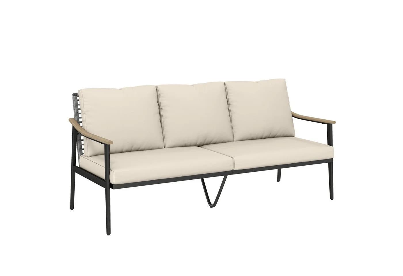 Outsunny Gartensofa 3-Sitzer PE-Rattan Stahlrahmen Khaki Grau