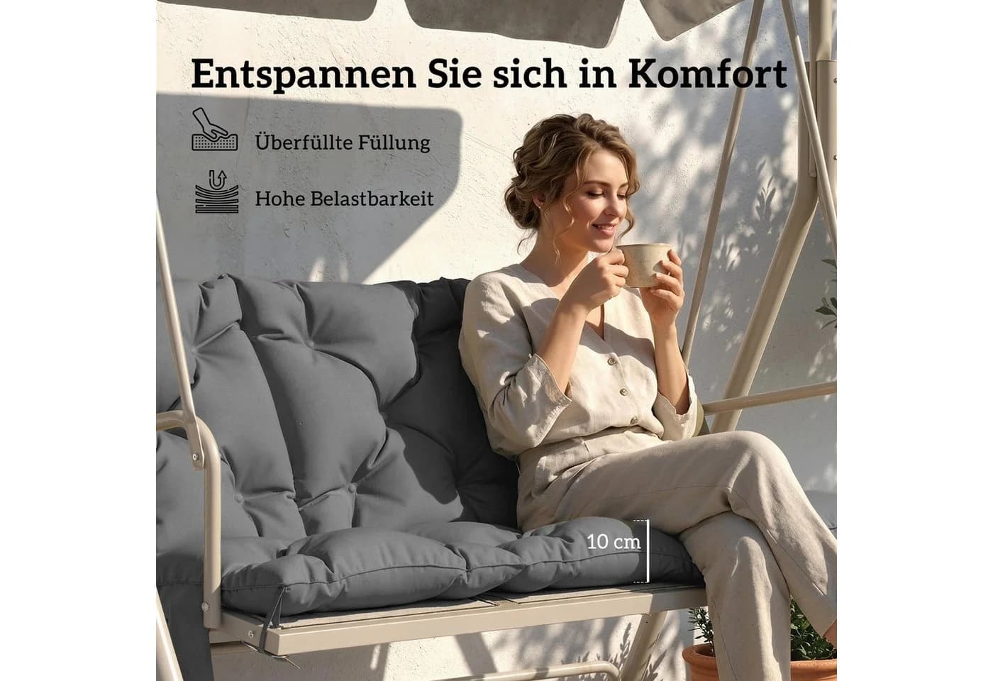Outsunny Bankauflage mit Rückenlehne Grau wasserabweisend - Bild 5