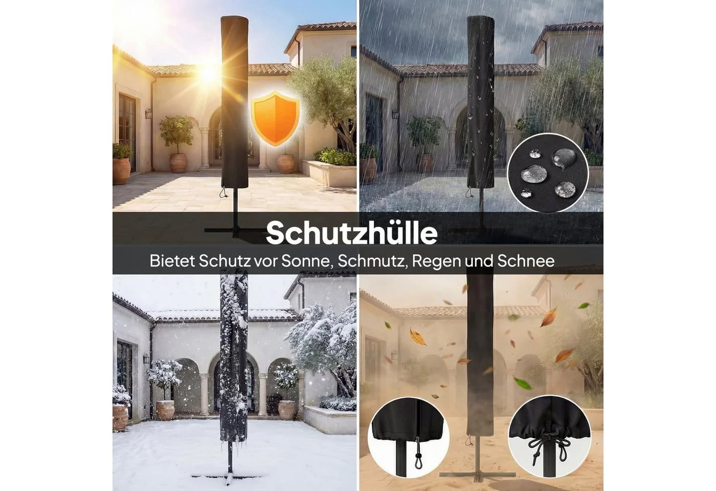 Outsunny Sonnenschirm Marineblau mit LED & Kurbel - Bild 5
