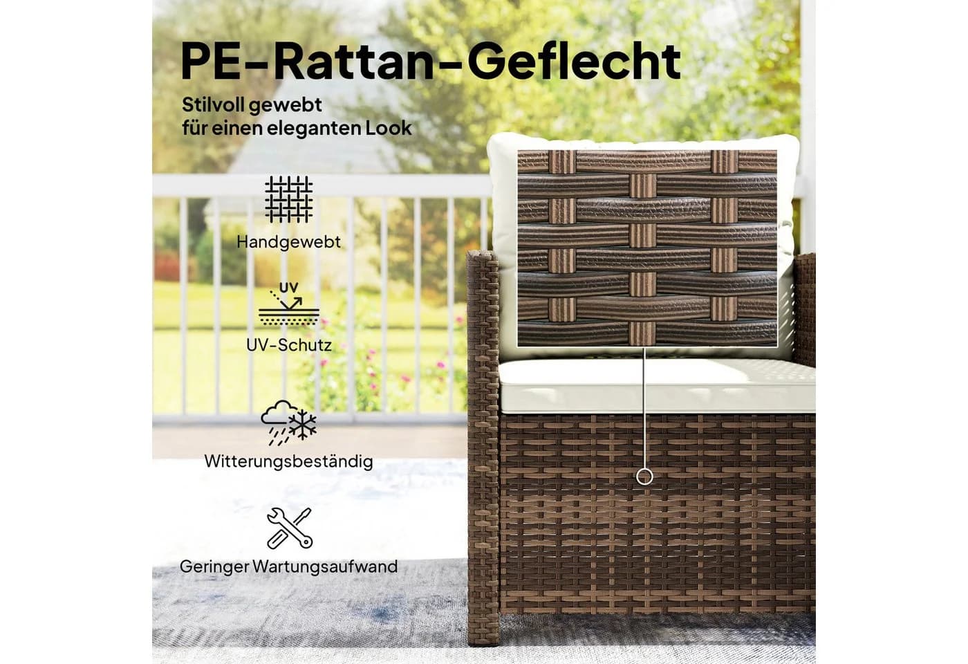 Outsunny Bistro-Set 3-tlg. mit Glastisch & Kissen Braun/Weiß - Bild 5
