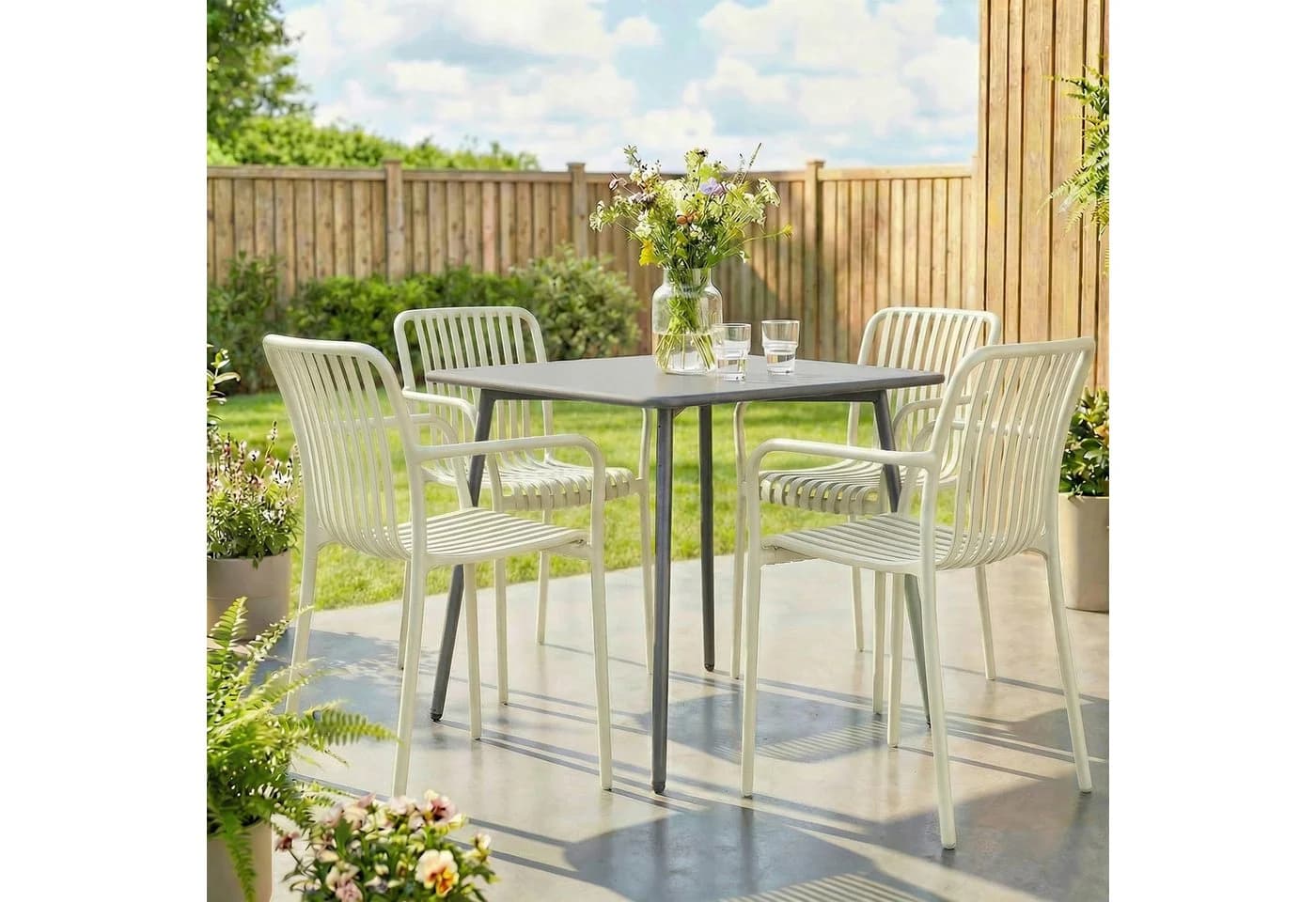 Outsunny Gartenstuhl 4er Set Cremeweiß Kunststoff Stapelbar - Bild 2