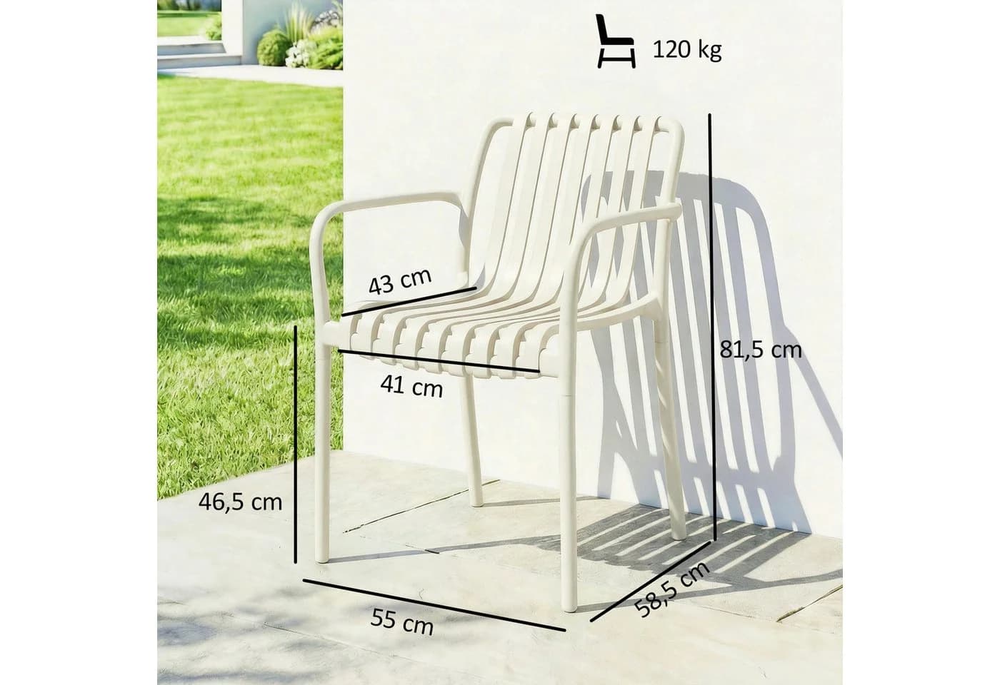 Outsunny Gartenstuhl 4er Set Cremeweiß Kunststoff Stapelbar - Bild 3