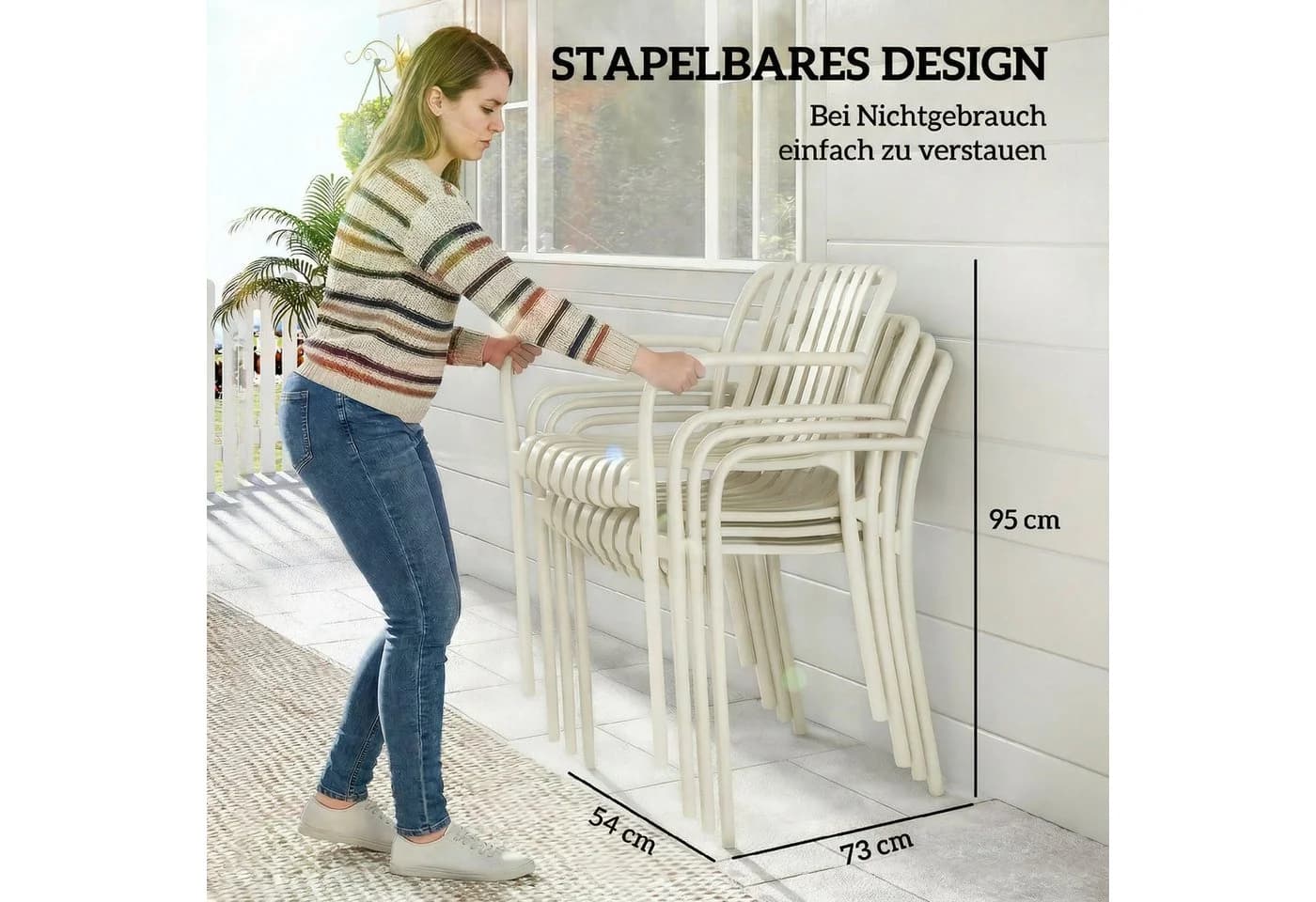 Outsunny Gartenstuhl 4er Set Cremeweiß Kunststoff Stapelbar - Bild 5
