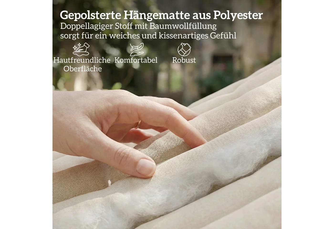 Outsunny Hängematte Doppelhängematte mit Kopfstütze und Magazintasche Cremeweiß - Bild 4