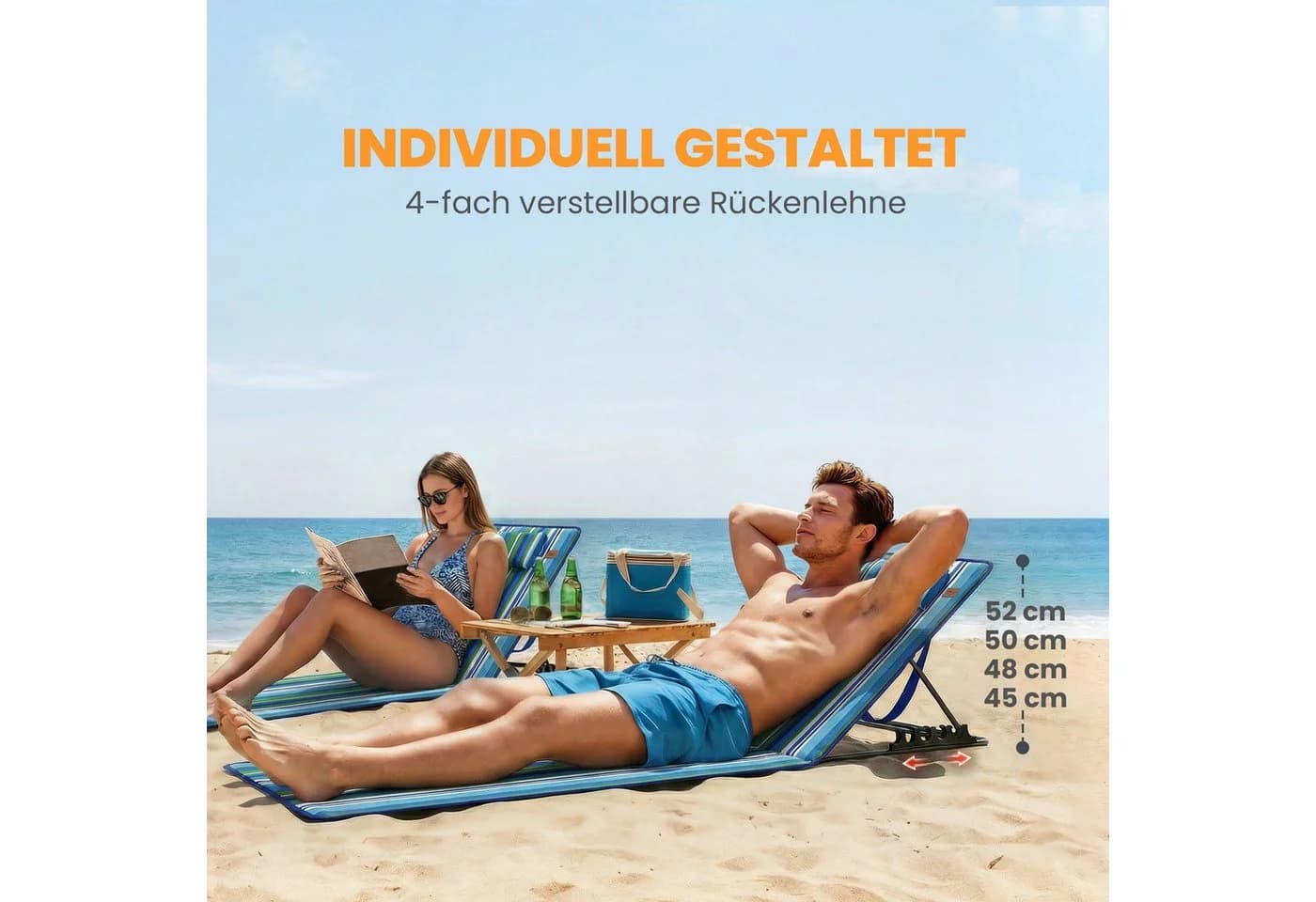 Outsunny 2er Strandliegen Set mit Verstellbarer Rückenlehne Blau/Grün/Weiß - Bild 4