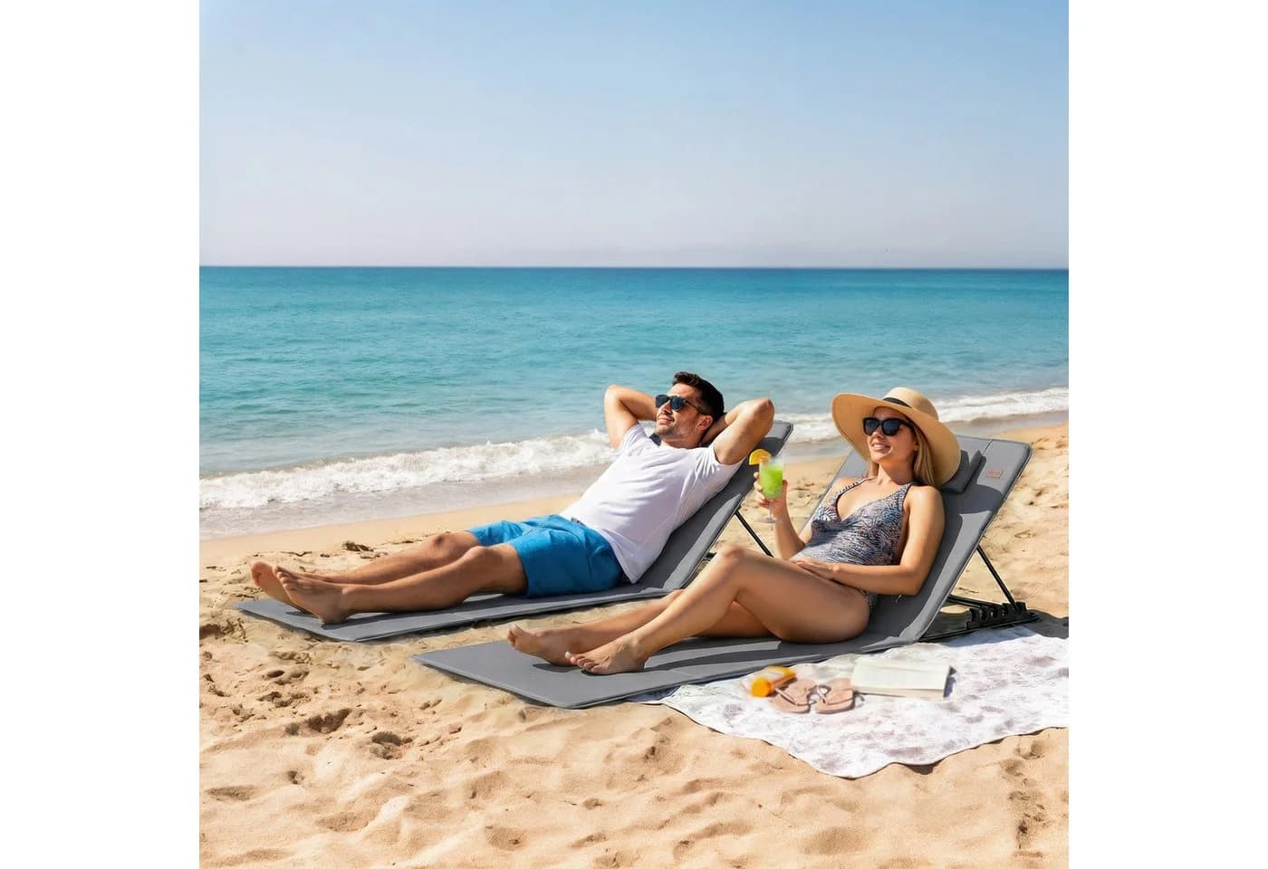 Outsunny 2er Set Strandliege klappbar mit verstellbarer Rückenlehne Dunkelgrau - Bild 2
