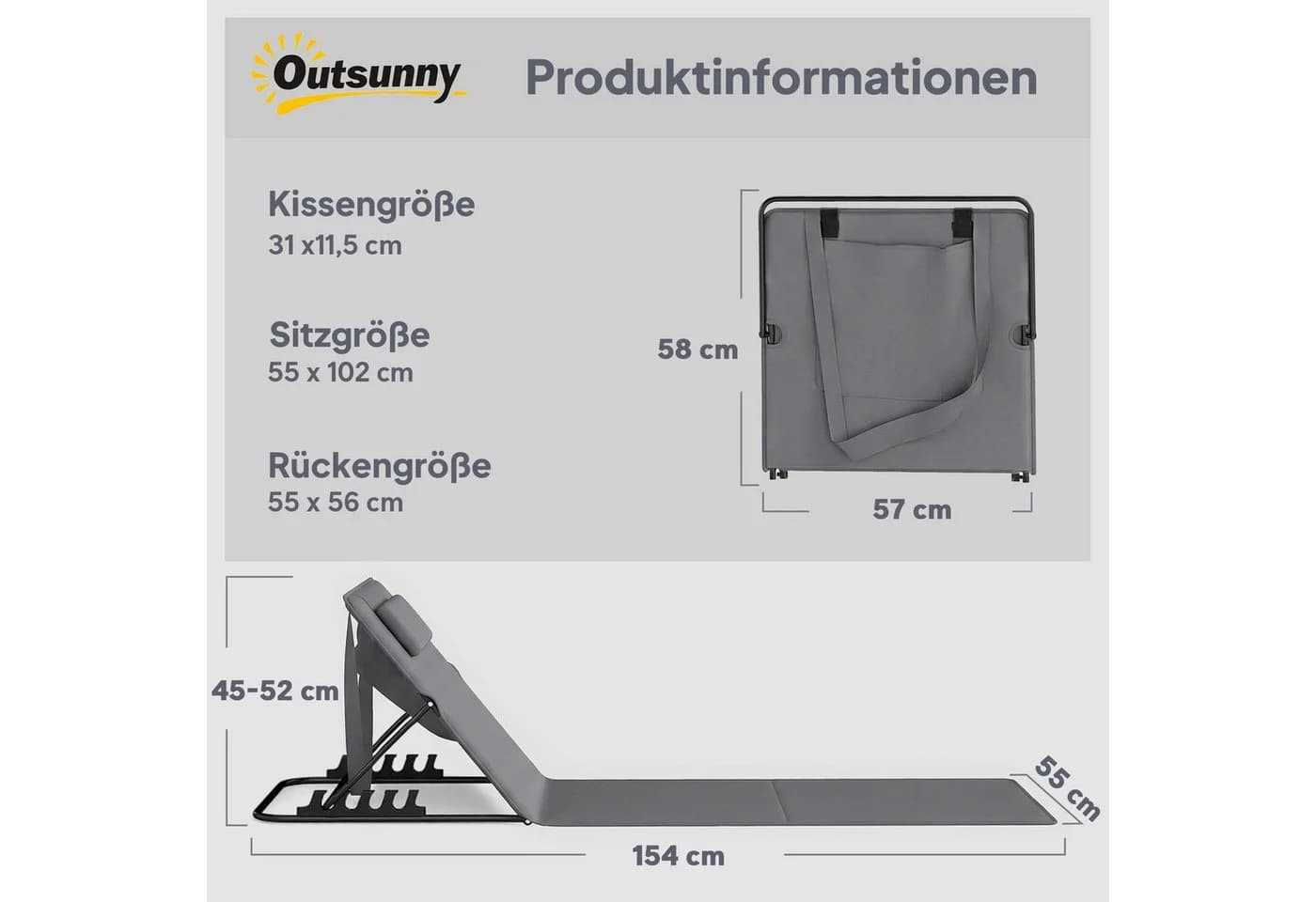 Outsunny 2er Set Strandliege klappbar mit verstellbarer Rückenlehne Dunkelgrau - Bild 3