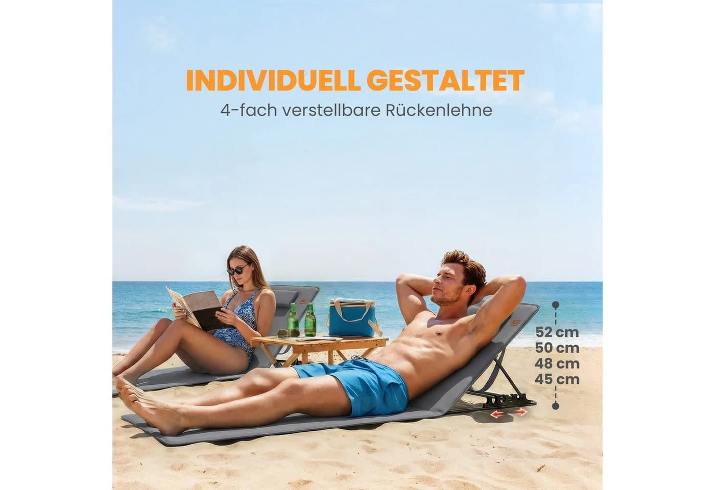 Outsunny 2er Set Strandliege klappbar mit verstellbarer Rückenlehne Dunkelgrau - Bild 4