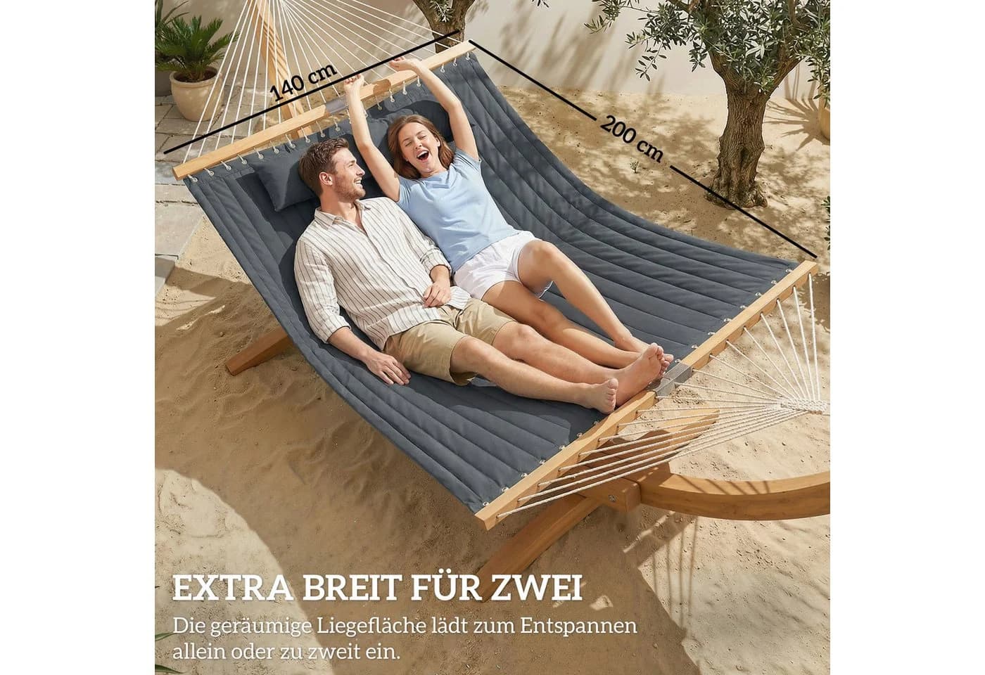Outsunny Hängematte mit Kopfstütze und Magazintasche Grau - Bild 5