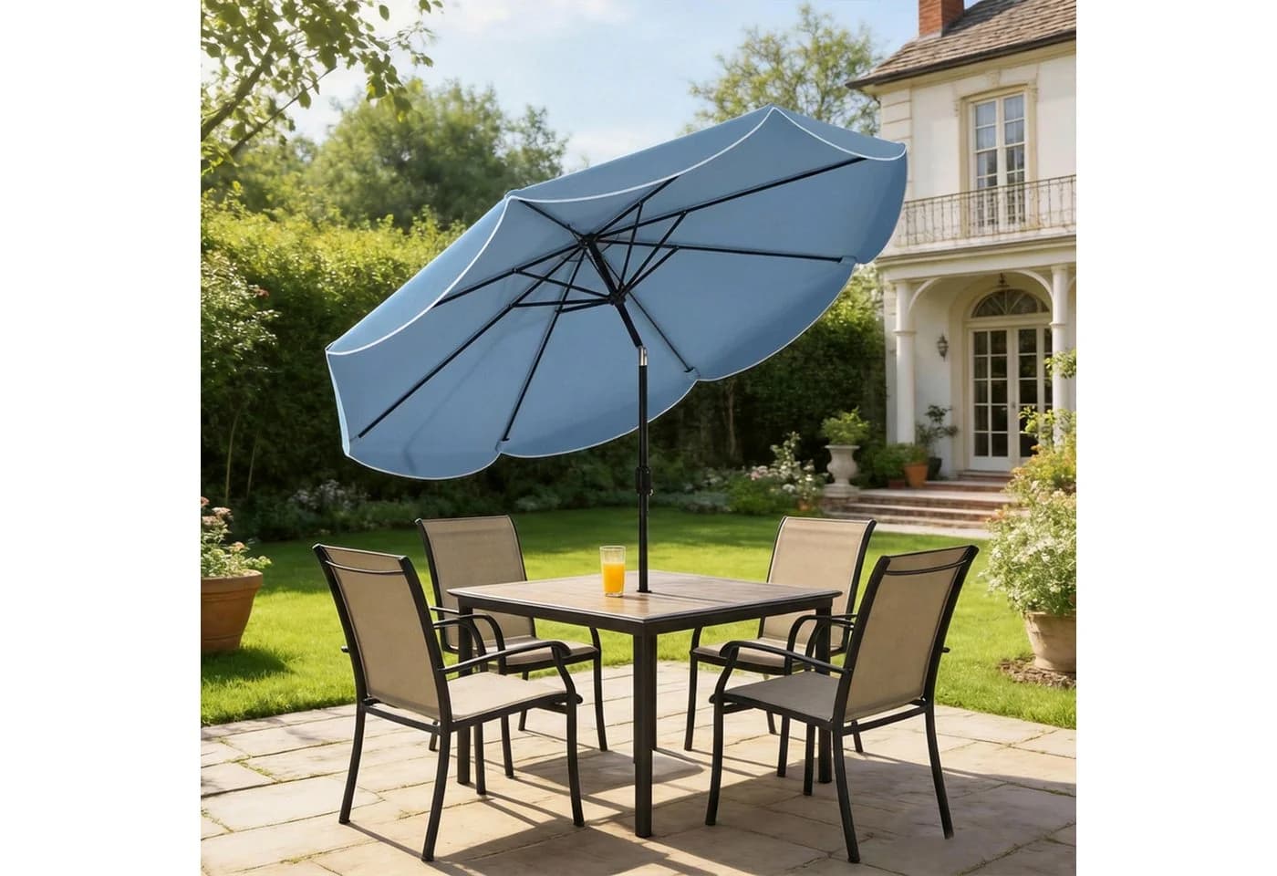 Outsunny Sonnenschirm rund Balkonschirm mit Kurbel 8 Streben, Himmelblau - Bild 2
