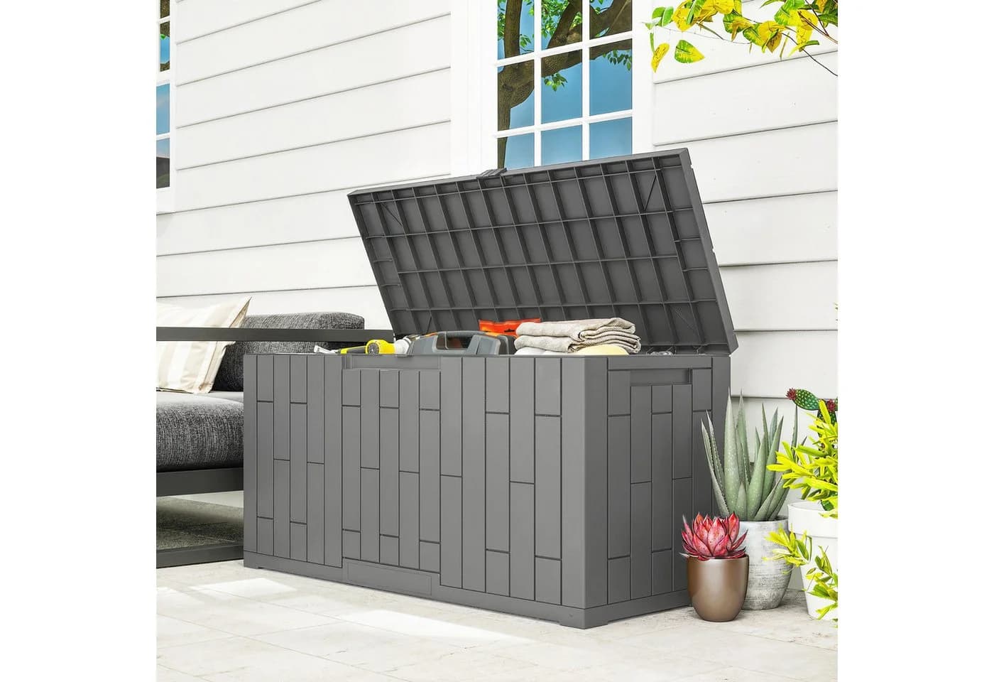 Outsunny Gartenbox Aufbewahrungsbox Grau UV-beständig Wasserdicht - Bild 2