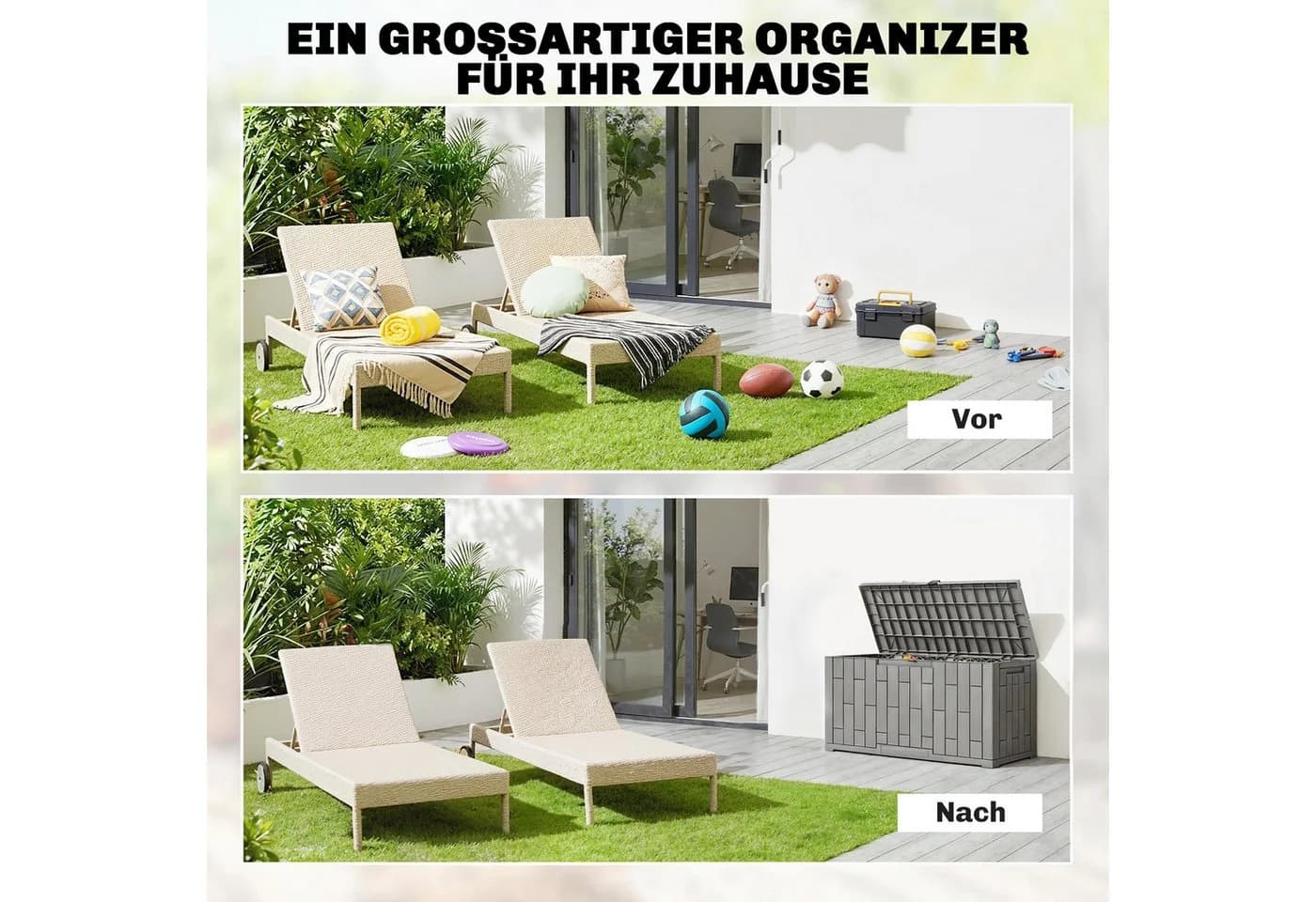 Outsunny Gartenbox Aufbewahrungsbox Grau UV-beständig Wasserdicht - Bild 4