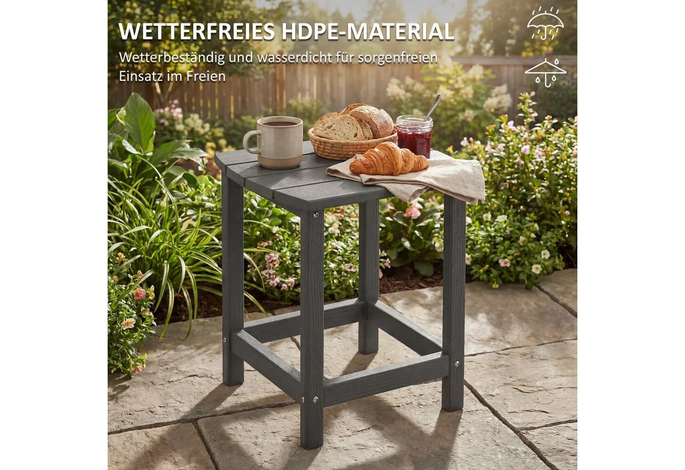 Outsunny Beistelltisch Grau Wetterfest HDPE - Bild 4